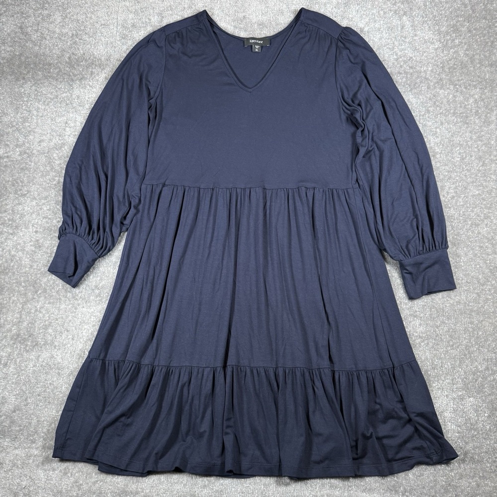 Karen Kane Dress Women's XL Navy Blue Tiered Gathered Cuffs V-Neck